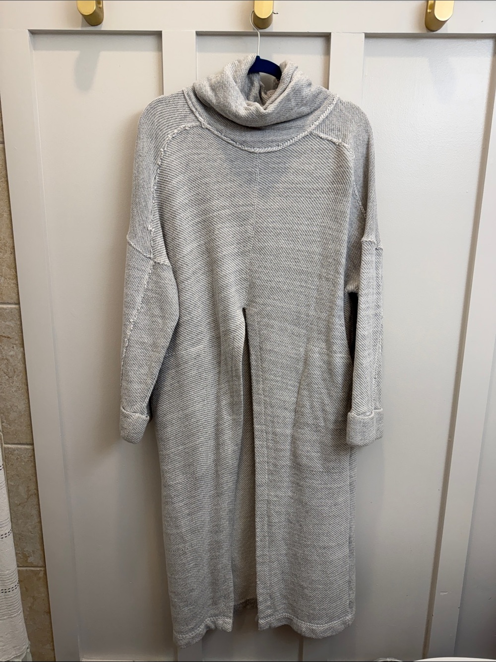 Free People Beach Light Gray Knit Turtleneck split Midi Dress